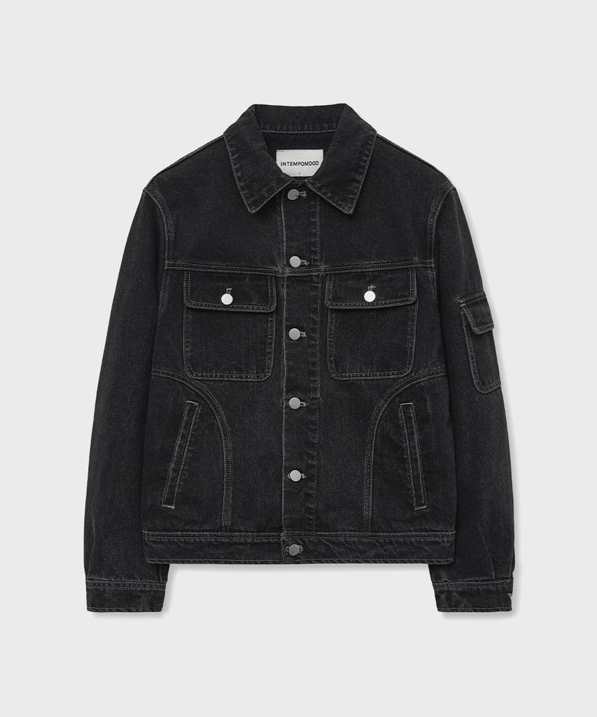 Intempomood Over-Shoulder Washed Denim Jacket_Black