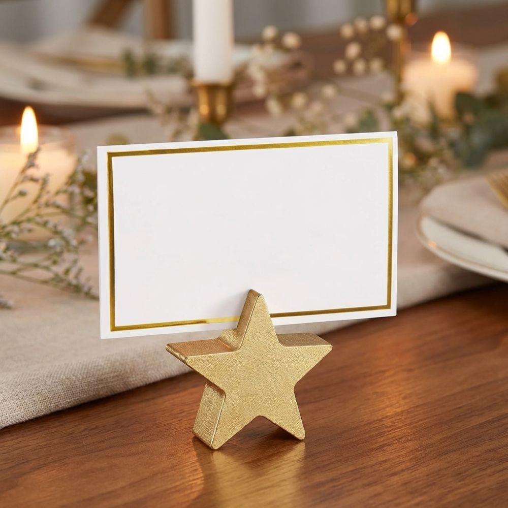 12PCS Gold Table Number Cards Stands Wooden Photo Display Stand Name Card Clips Banquet