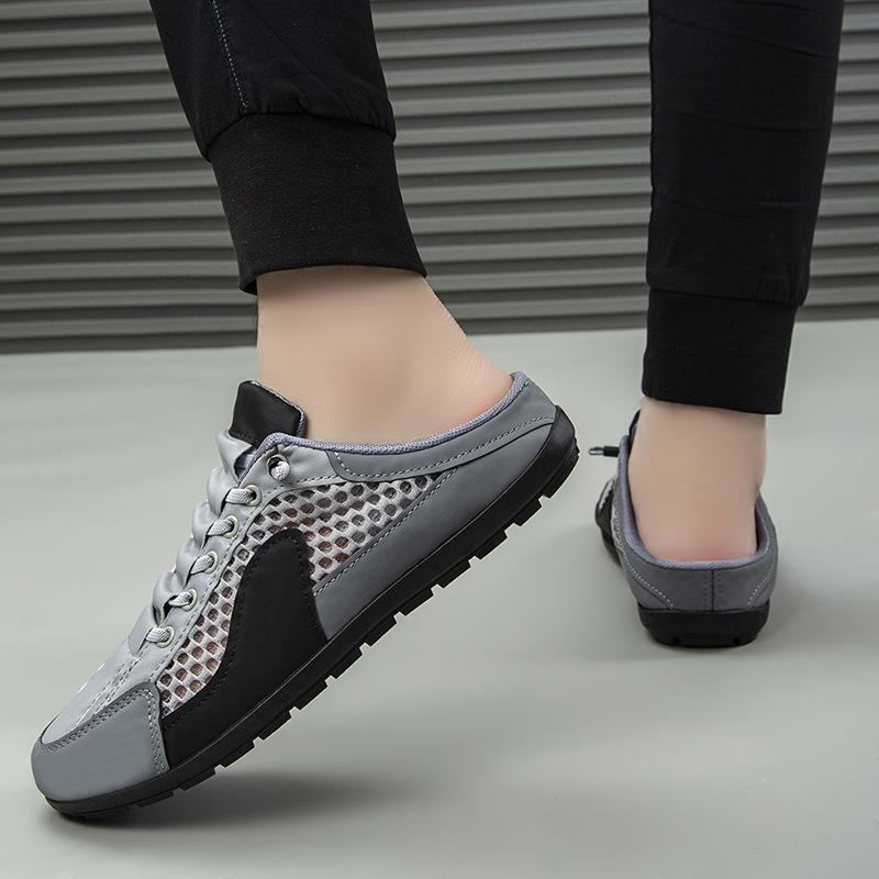 Fashion Net Shoes Bag Head Half Tray Large Size Shoes Men's 2025 Summer New Mesh Breathable One Pedal Lazy Shoes