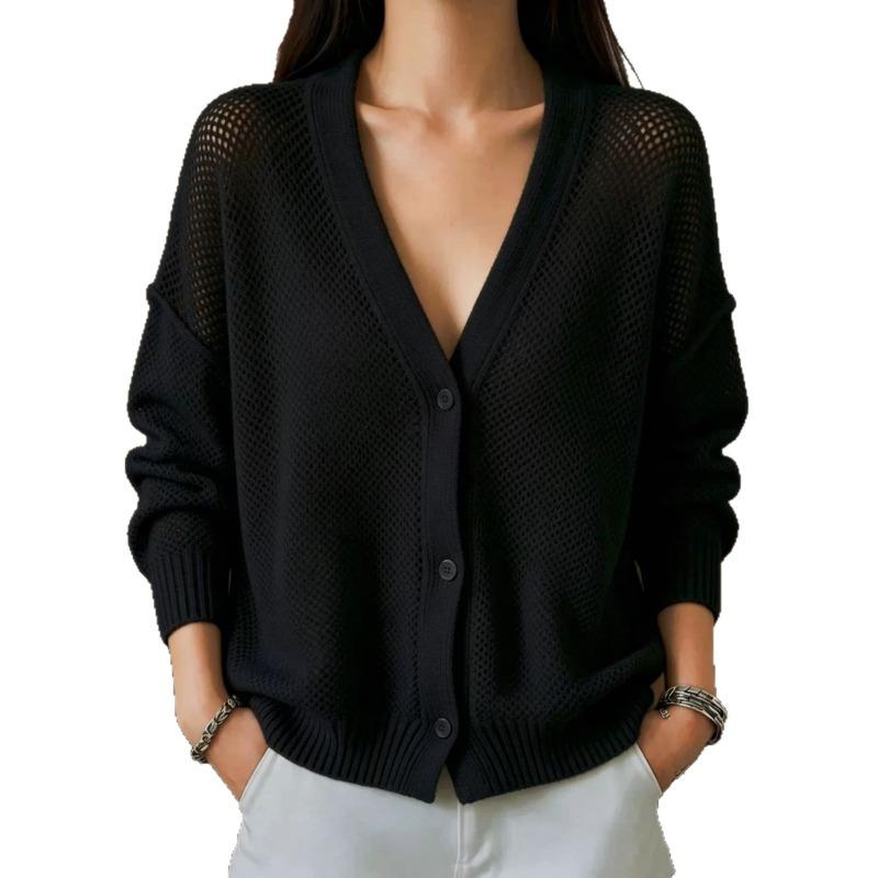 Women S V Neck Long Sleeve Knit Cardigan Loose Fit Casual Outerwear