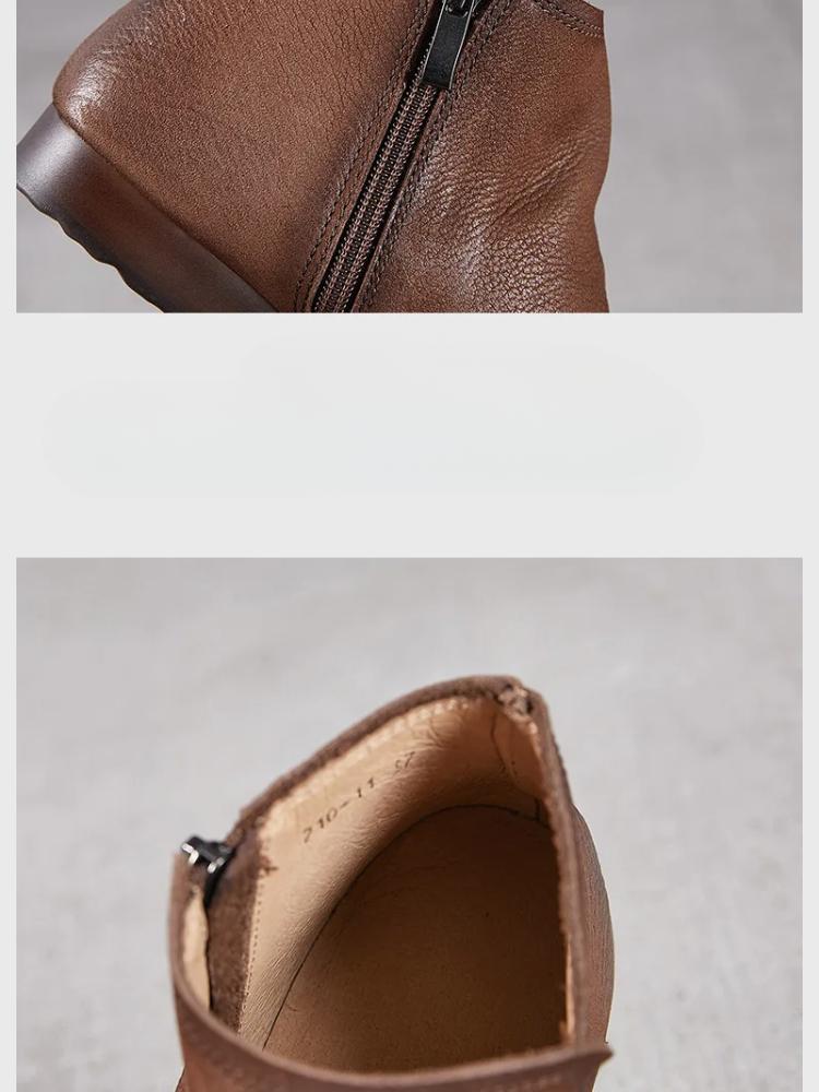 Johnature Ghete de gleznă retro Piele naturală Talpă moale Versatile Piele de vacă Pantofi de damă