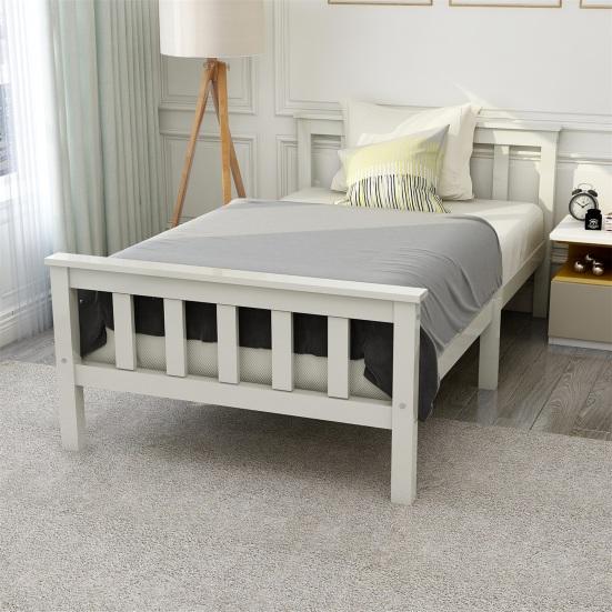 Double Bed Natural Color Flat with Headboard Ergonomic Design Strong Wooden Load Bearing Wood Slat Support Home Furniture Platform