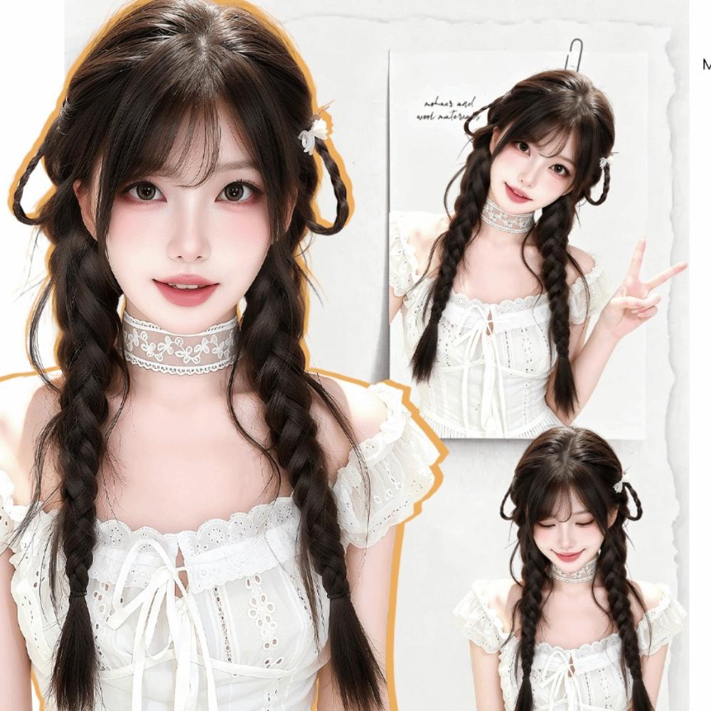 2Pcs Ear Rabbit-style Handmade Braids Pony Tails Long Twist Braid Hairpiece  for Women