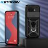 KEYSION Shockproof Armor Case for Google Pixel 9A Silicone+PC Slide Camera Lens Protection Ring Stand Phone Cover for Pixel 9A