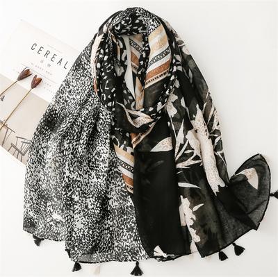 Europäische und amerikanische Mode Leopardenmuster Farbpassend Baumwoll- und Leinengefühl Schal Bali-Garn Trageaccessoires Stola Damen