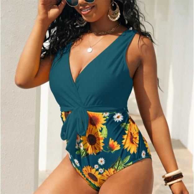 Plus Size Bikini Sexy One Piece Swimsuits Female Shoulder Floral Women Swimwear Push Up Bathing Suits Bodysuits Beach Wear Ruffl