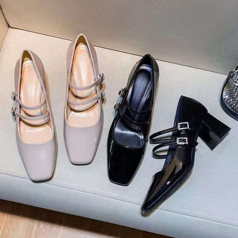 Women's Fashion Thick Heel Shoes Spring New Square Head Shallow Mouth Anti-slip Wear-resistant Mary Jane Women's Shoe
