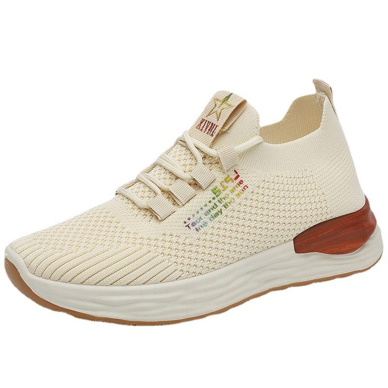 Women's Shoes Spring New Fly Woven Single Shoes Korean Style Trendy Casual Shoes Comfortable Breathable Sports Shoes Light Mesh Shoes