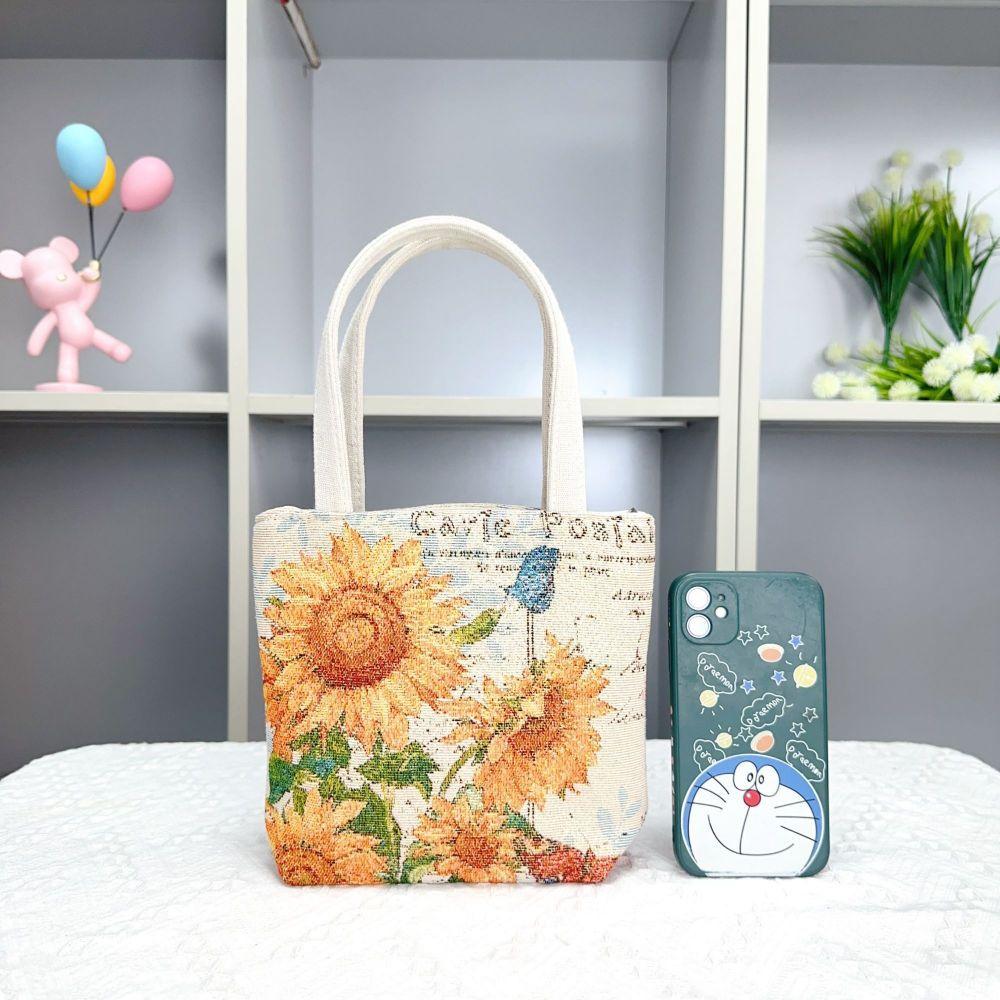 Popular Canvas Bag, Mobile Phone Change Bag, Cartoon Bag, Double-sided Jacquard Hand Bag, Cute Small Bag with Embroidery Pattern.