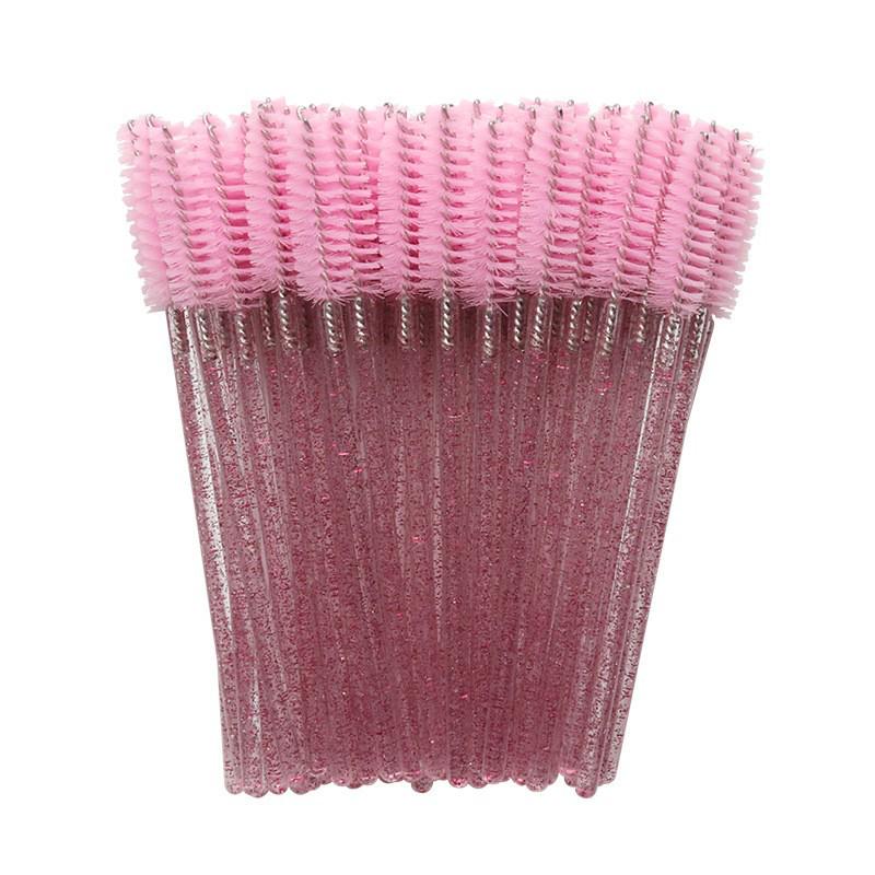 Crystal Handle Disposable Eyelash and Eyebrow Brush - 50 Pack Spiral Comb for Extensions