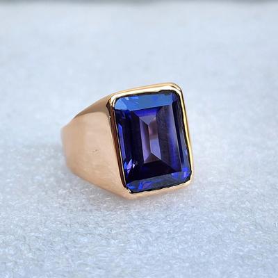 Inel din Argint Sterling placat cu Aur Roz, Piatră prețioasă Tanzanit Quartz Albastru Violet Tăiat Emerald, Bijuterie
