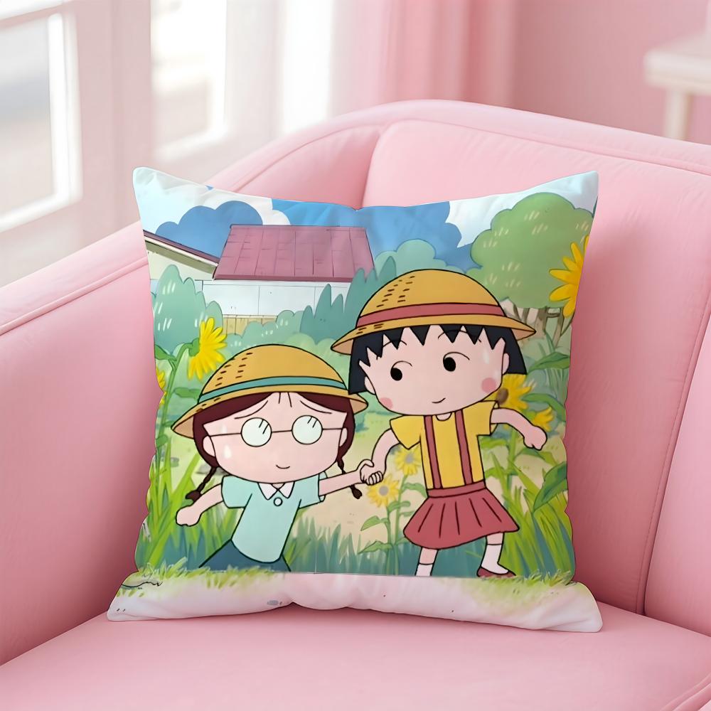 Cute Anime C-Chibi M-Maruko Chan Cushion Cover Comfortable Reversible Pillow Cover Ideal for Car Sofa Bedroom & Beyond