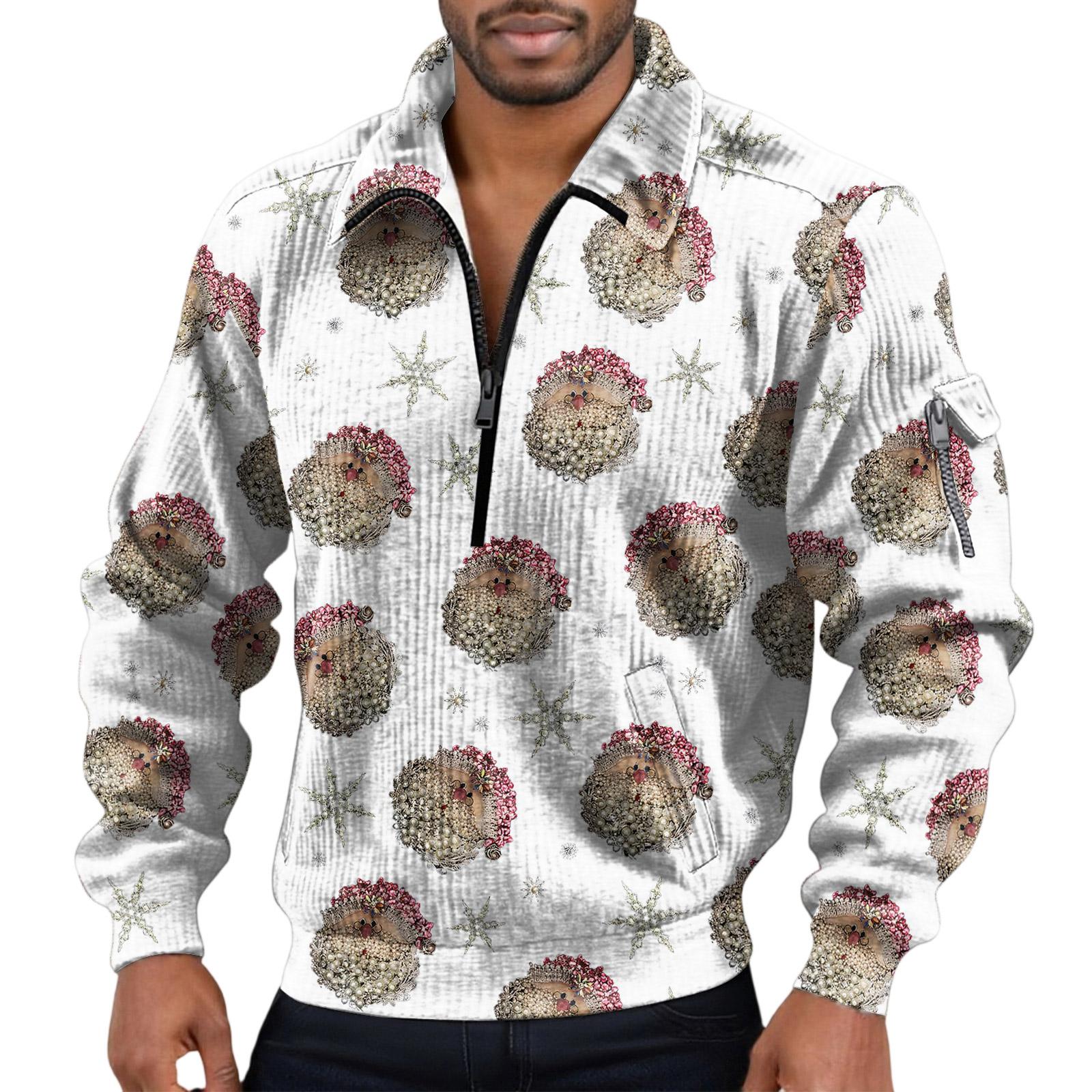 

Мужское худи с отложным воротником, длинными рукавами и половинной молнией M белый