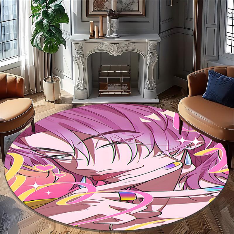1pc KPop Demon Hunters27 Print Round Carpet Chair Round Carpet Suitable for Bedroom Living Room Home Decorative Carpet