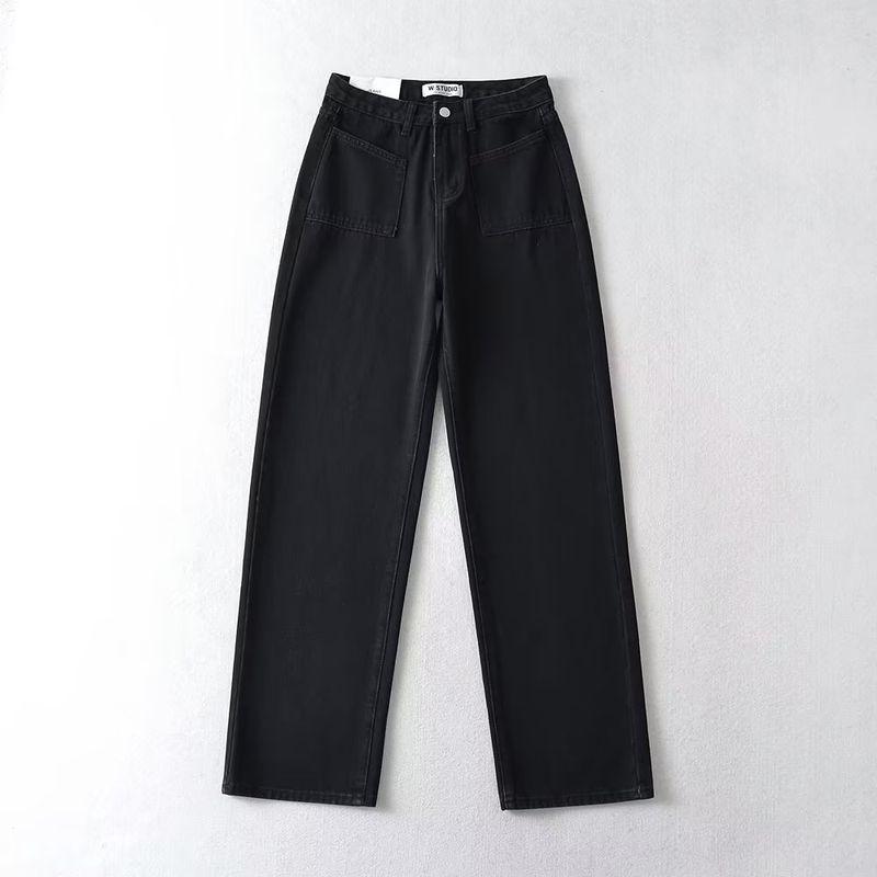 

Fashion Style 2023 Summer New Fashion Trendy Women s Casual Easiest for Match Front Pocket Loose Wide Leg Denim Trousers Black S