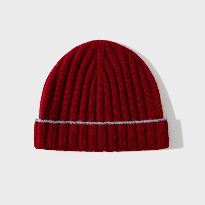 Autumn and Winter New Knitted Hat Pure Wool Men's Hat Women's Hat Pit Stripe Contrasting Border B C Pullover Hat