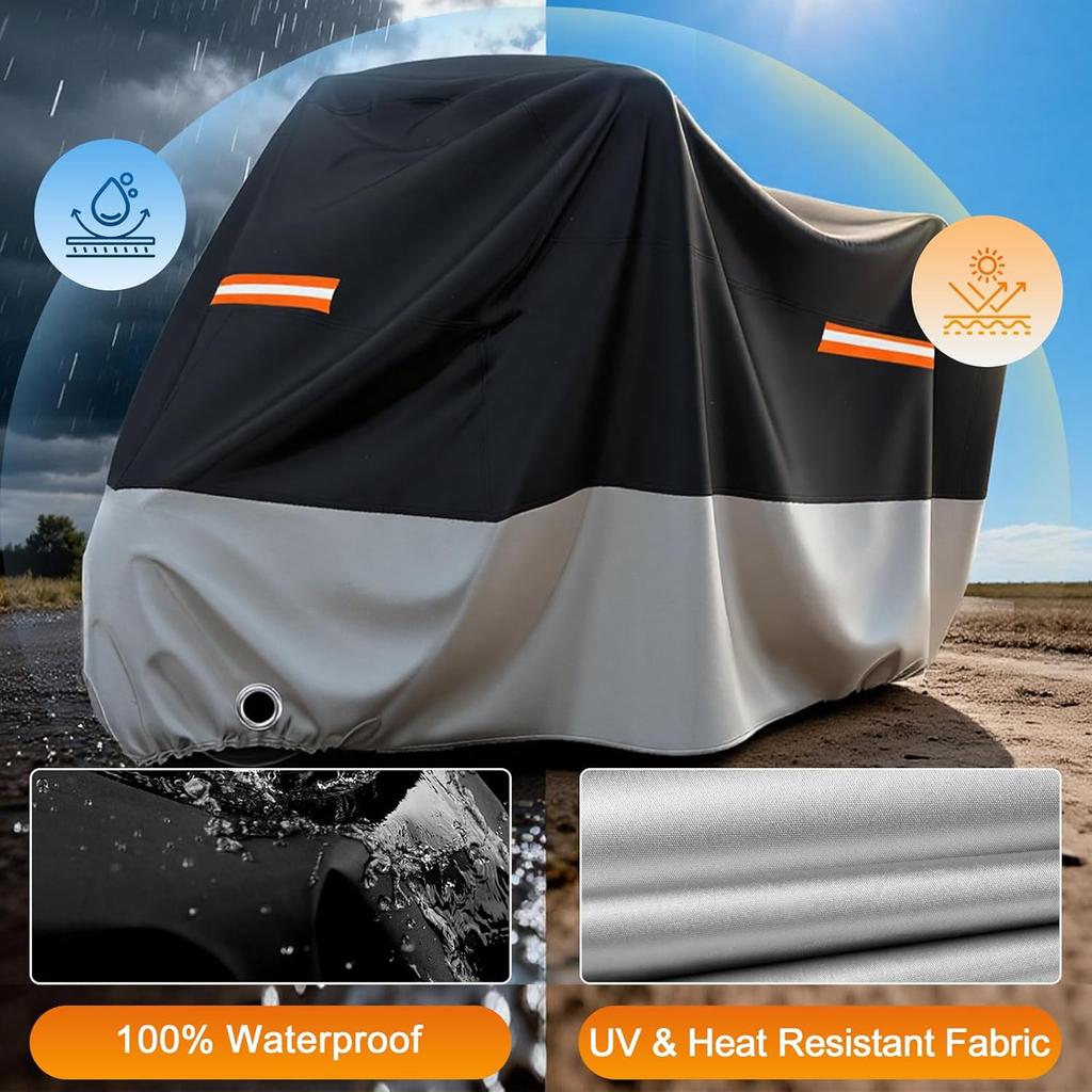 Favoto Motorcycle Cover Waterproof Outdoor - All Season Sun Protection Oxford with Lock-Holes Rain Snow Windproof Dustproof Universal Fit Motorbikes