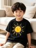 Sunny Yellow Sky Cartoon Print T Shirt for Kids Round Neck Short Sleeve Casual Parent Child Matching Summer Top