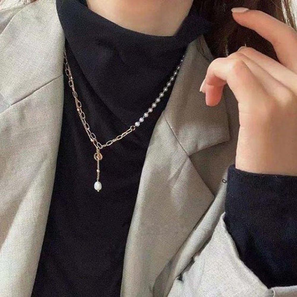 Ac1601 Pearl Chain Double Style Modern Gold Necklace Simple Necklace Layered Necklace Women's Gold Necklace