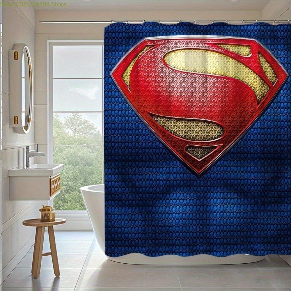 1pc Superman Movie & Anime Themed Shower Curtain with Hooks, 180.09x180.09 cm, Durable Polyester, Machine Washable, Vibrant Re
