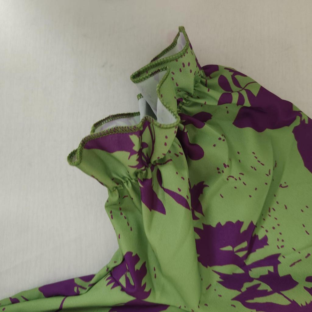 GMXIA Damenmode Sommer Frühling Blumendruck Kurzarm V-Ausschnitt Hohe Taille Freizeitkleider