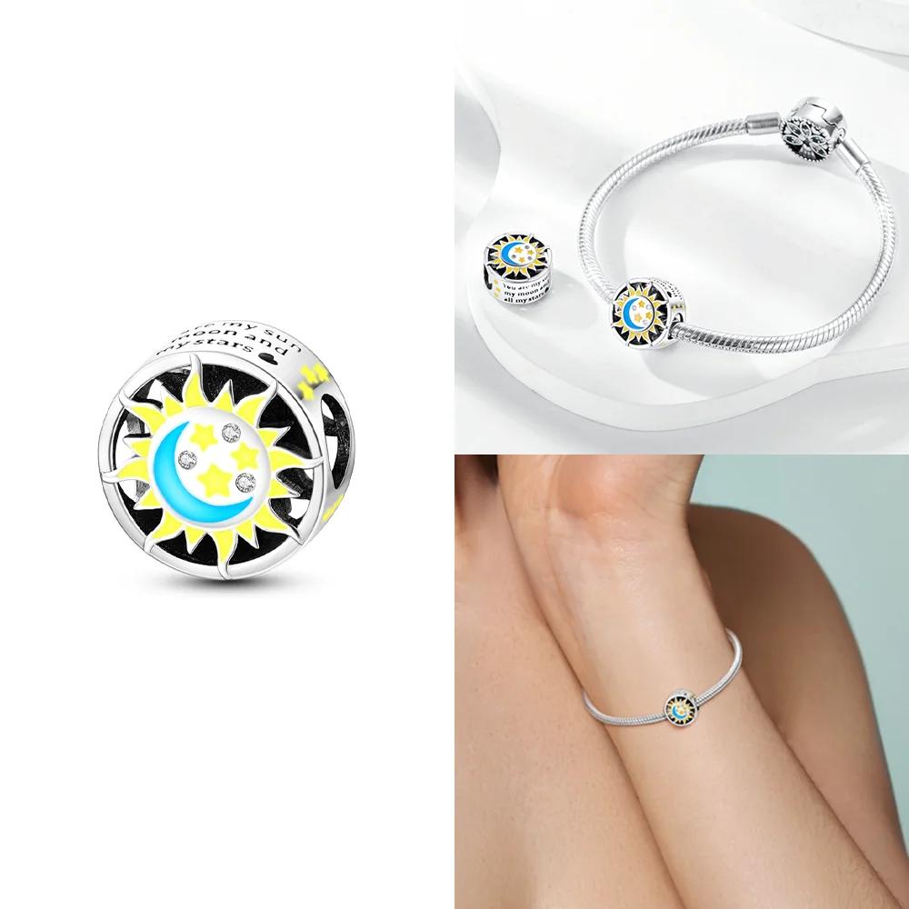 Colorful Zircon Planetary Space Starry Sunflower Beads Charms Fit Diy Original Bangle Bracelet Copper Women Jewelry Gift