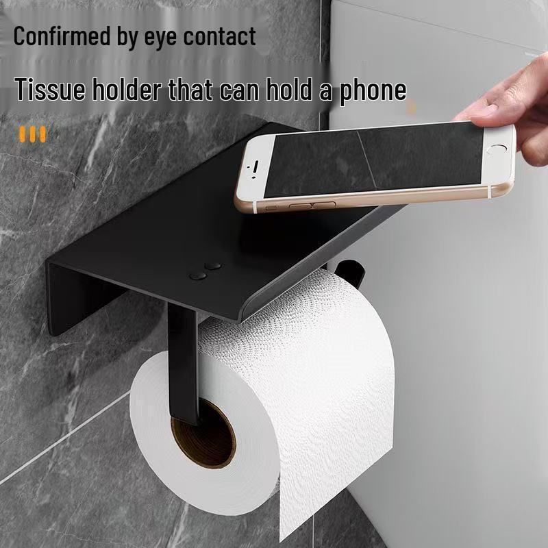 Black Stainless Steel Punch-Free Bathroom Paper Towel & Toilet Paper Holder