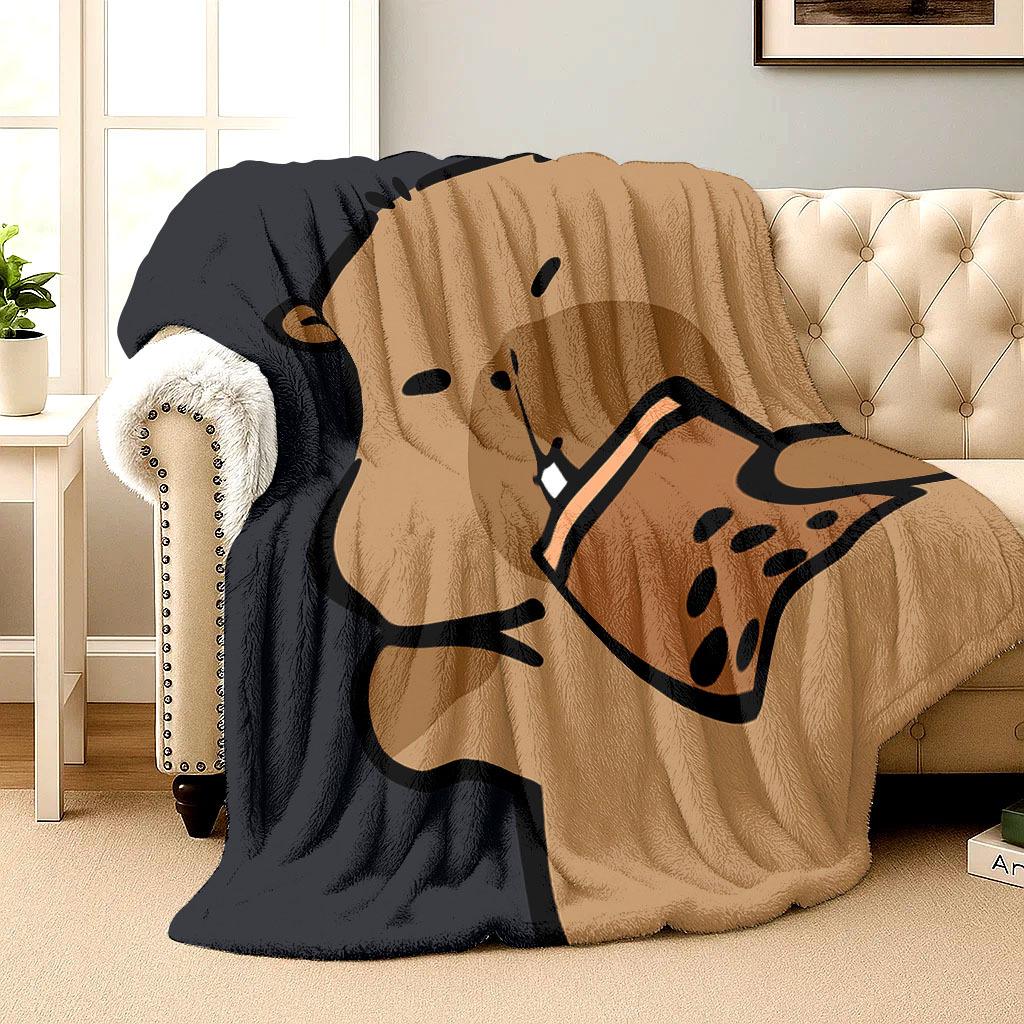 Capybara Boba Tee Druck Flanelldecke Mehrere Größen Waschbar Tierfreundlich Ganzjahres Sofa Camping Geschenk