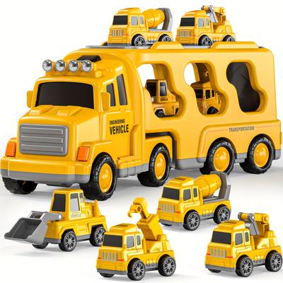 Baufahrzeug-Spielzeug geeignet für Kinder über 2 Jahre, 5-in-1 Bautransportfahrzeug-Spielzeugset, Reibungsantriebsfahrzeug, Festival-Spielzeuggeschenke