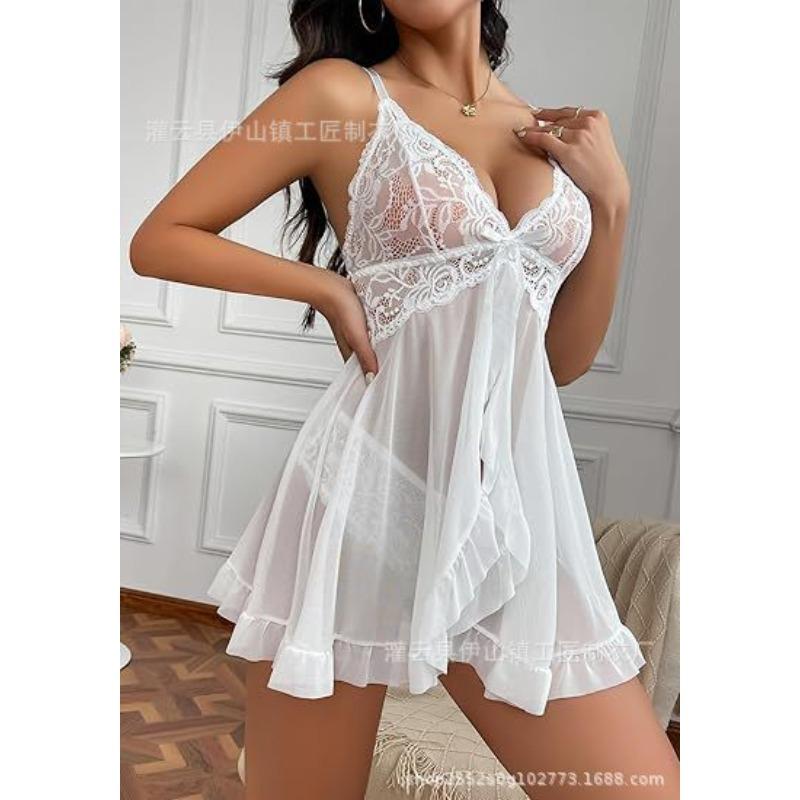 Xia's new sexy lace mesh see-through suspender thin sexy underwear set women's nightdress