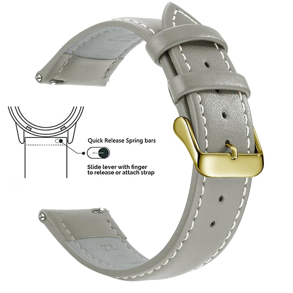 Echtes Lederarmband aus Narbenleder, Schnellverschluss 18mm/20mm/22mm Uhrenarmbänder, Passend für Samsung Galaxy Watch, Garmin Huawei Watch