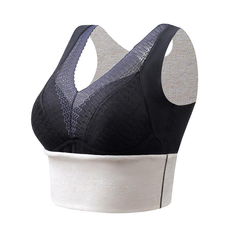 Elegant Velvet Lace V-Neck Women's Warm Vest with Fixed Cups and Silk Cashmere Base