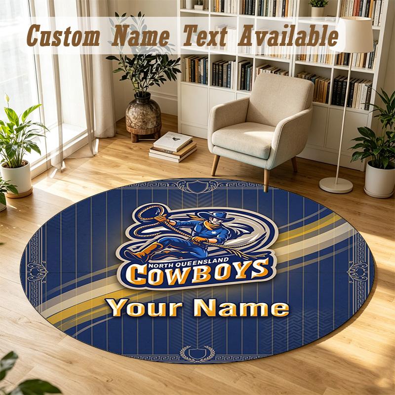 Round Rug Custom NameNorth Queensland Cowboys Pattern Non Slip Carpet Home Floor Decor