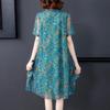 Women's Oversized Dress Printing Round Neck Short Sleeved Loose Mesh Dress Mid Length Simple Commuting Summer