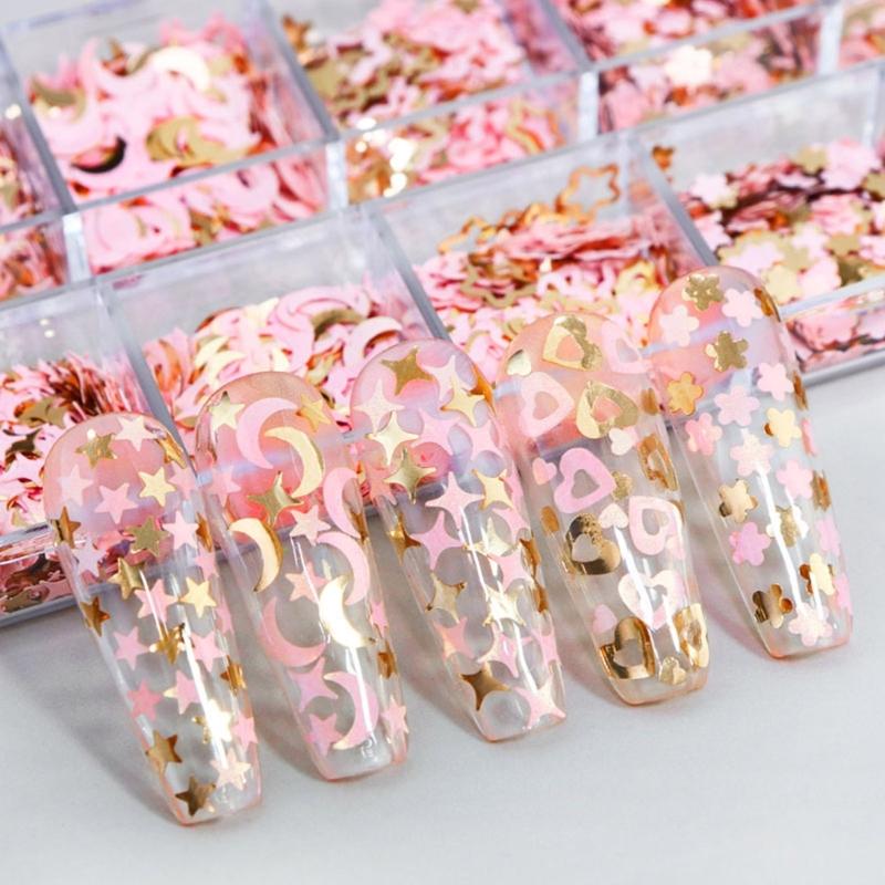 Pink Nail Glitter Sequins Decals Moon Star Heart Paillettes Resin Mold Filler Flower Petals Paillettes Decorations