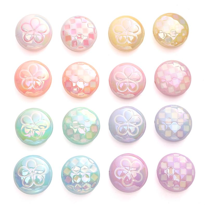2pcs [25mm] Flat Round Acrylic Beads Plaid Flower Flat Beads For Jewelry Making DIY Pendant Keychain Crafts Findings