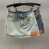 Retro gerüschter Denim-Rock Damen Frühling und Sommer Neu Hohe Taille Vielseitig und Dünn Ein-Wort-Hüftrock Trendige Marke