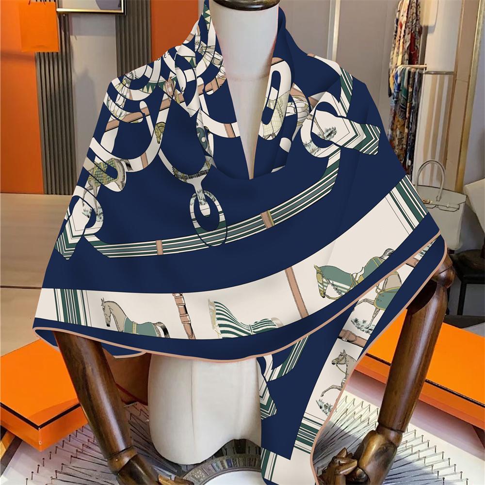 POBING Silk Cashmere Scarf Women Manual Hand Rolled Square Scarves Wraps Big Bandana Luxury Hijab Female Foulards Poncho 135CM