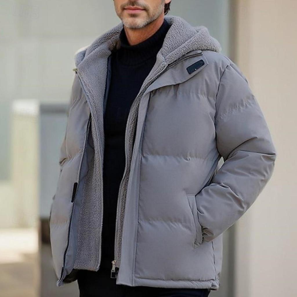 Chaqueta gruesa de invierno de color sólido de moda para hombre Abrigo de felpa suelto para hombre