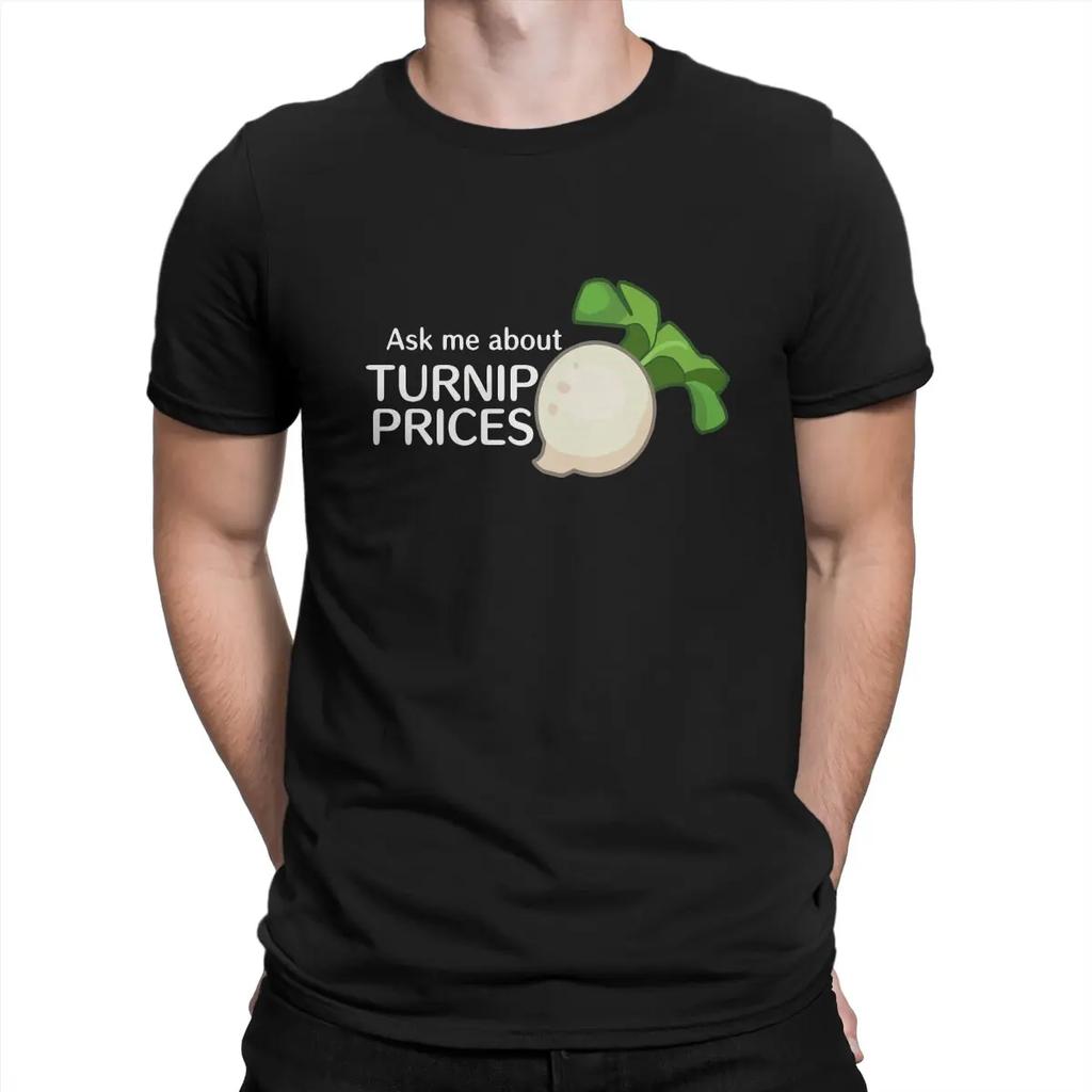 Ask Me About Turnip Prices T Shirts for Pure Cotton Vintage T-Shirt Animal Funny Crossing Timmy Game Short Sleeve Tops Unisex