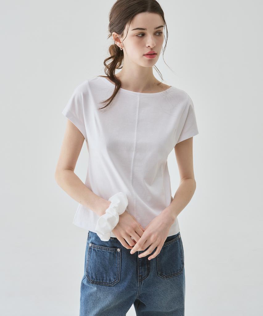 Deuloupisumeon Supima Silket Dolman Boat Neck Short Sleeve T-Shirt [White]