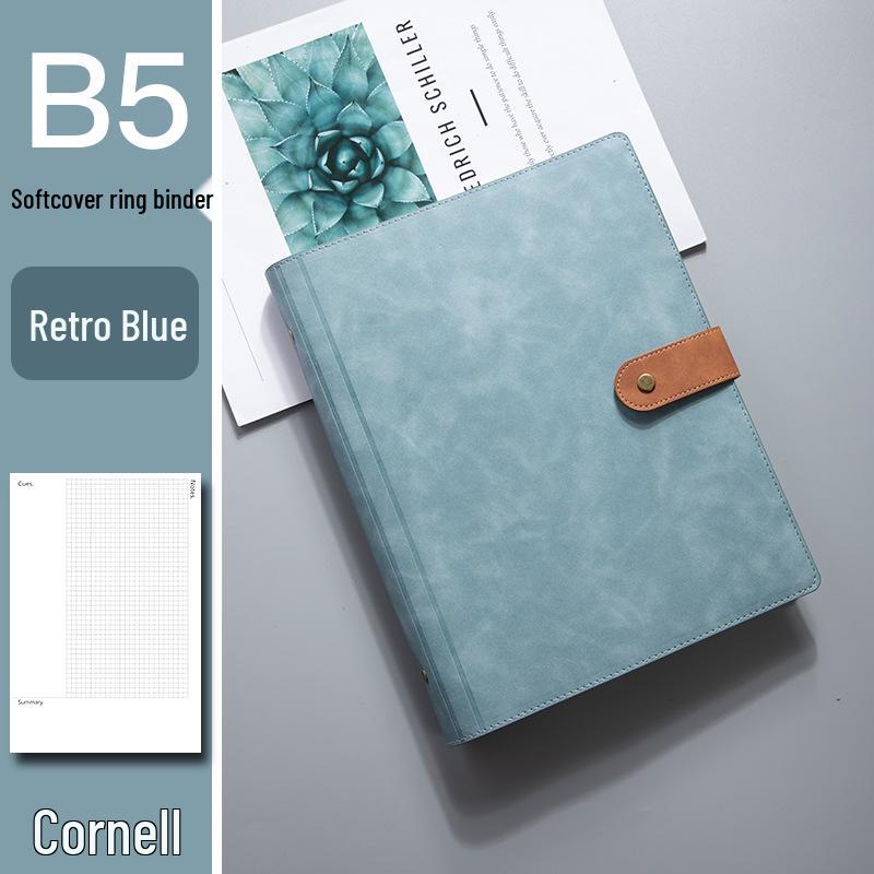 A4 Retro Leder Notizbuch mit Magnetverschluss - Unifarbe, Herausnehmbares kariertes Notizbuch