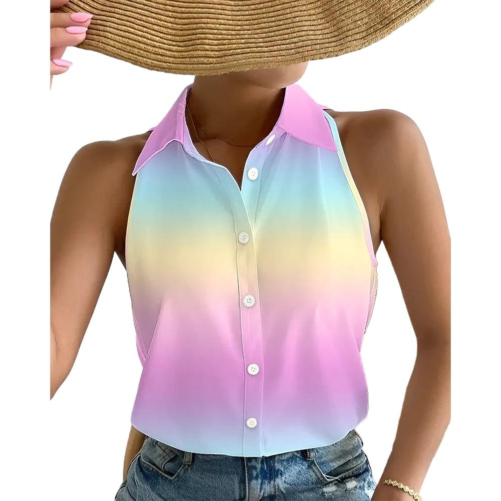 

GMXIA Женские модные повседневные летние блузки и рубашки без рукавов с воротником-поло L