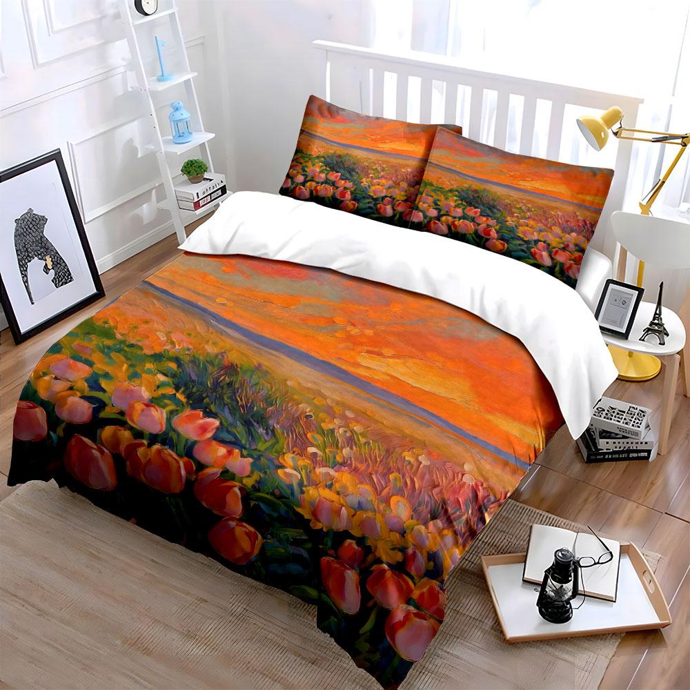 Sunset and tulip field. Bedding sets Duvet cover sets Duvet covers Pillowcases(1* Duvet Cover 2* Pillowcases without duvet insert)