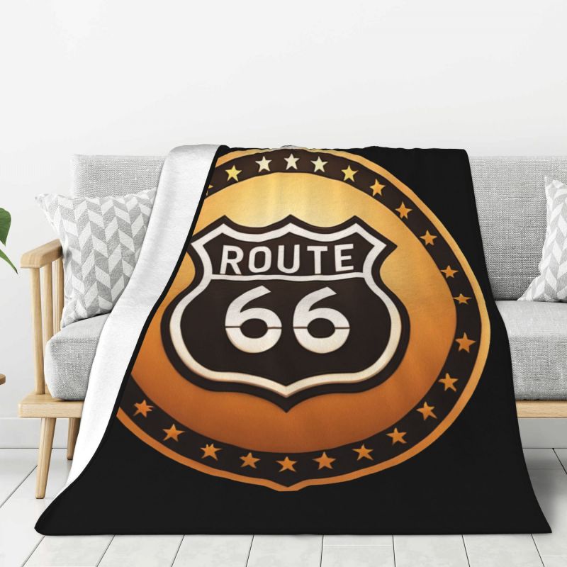 Custom 3D Print Motorcycle Ride Route 66 Blankets Comfortable Flannel Winter US Numbered Highways Throw Blanket Home Bedroom