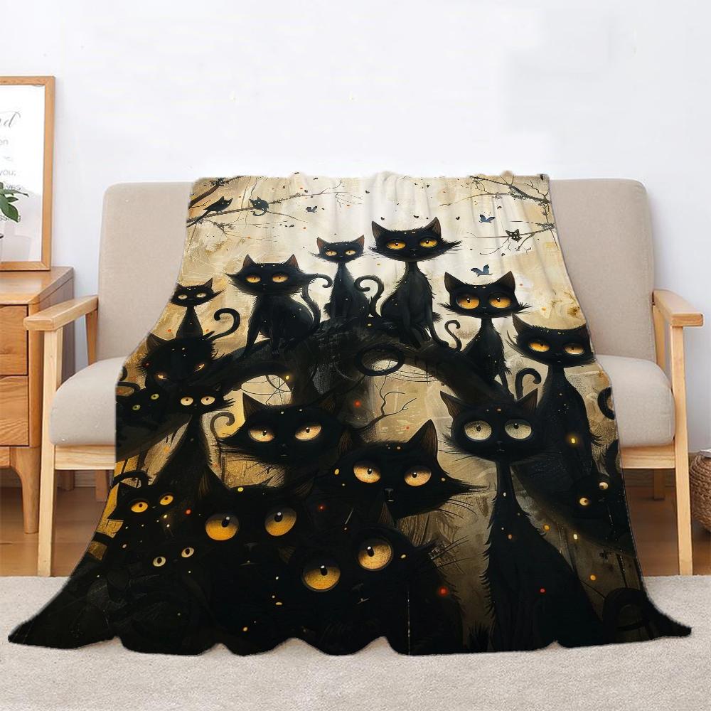 

Декоративные одеяла с изображением кошки на Хэллоуин для дивана, покрывало, пляжное полотенце, роскошное постельное белье, украшение для дома и кровати, пушистый плед 80x60in