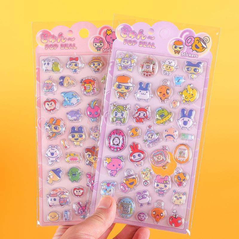 4Pcs Cute Cartoon Tamagotchi 3D Relief Stickers Bubble Decals For Hand Account Notebook Decoration Stickers Toys