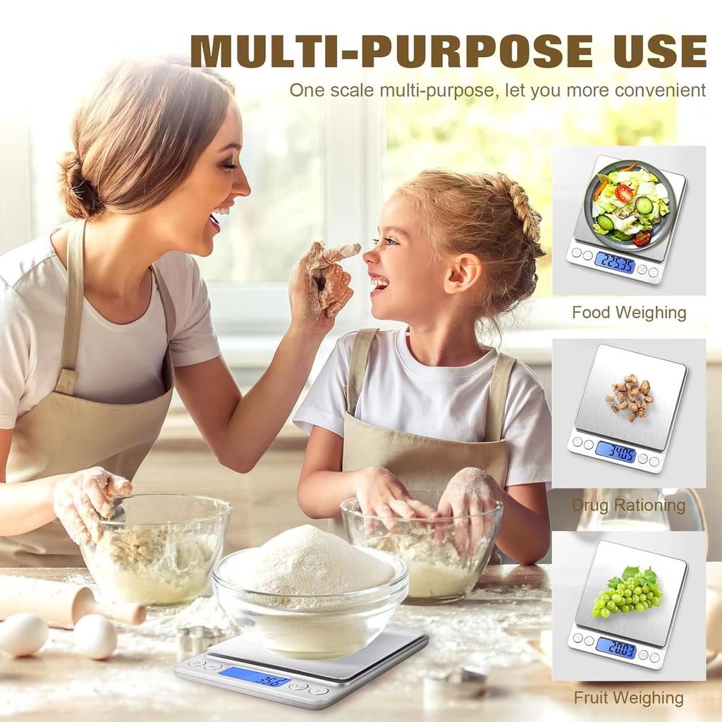 Digitale Lebensmittelwaage mit Gramm und Unzen Küchenwaage mit Tablett Tragbare Mini-Digitalwaage 6 Messmodi mit LCD-Anzeige Y223