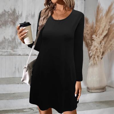 Women's Fashionable Solid Color Round Neck Long Sleeved Loose Dress