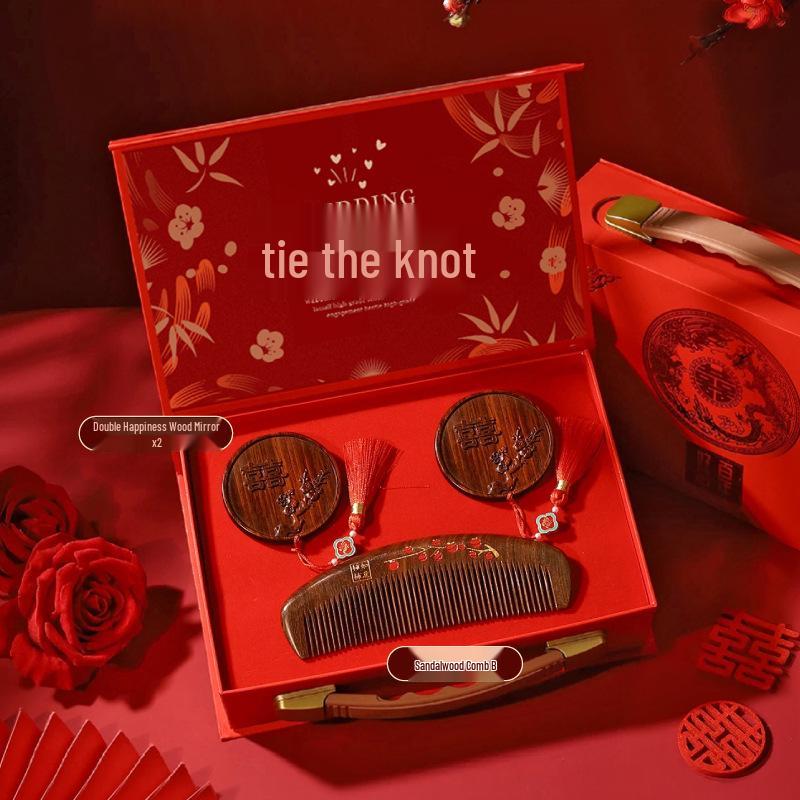 Elegant Sandalwood Comb Gift Set for Bride and Groom - Perfect for Engagement or Wedding